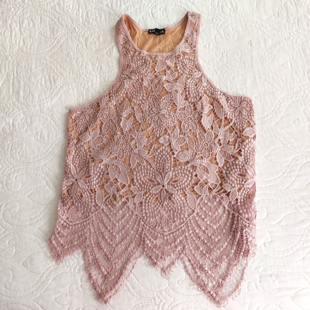 Express - Dusty Rose/Lavender Lace Tank Top